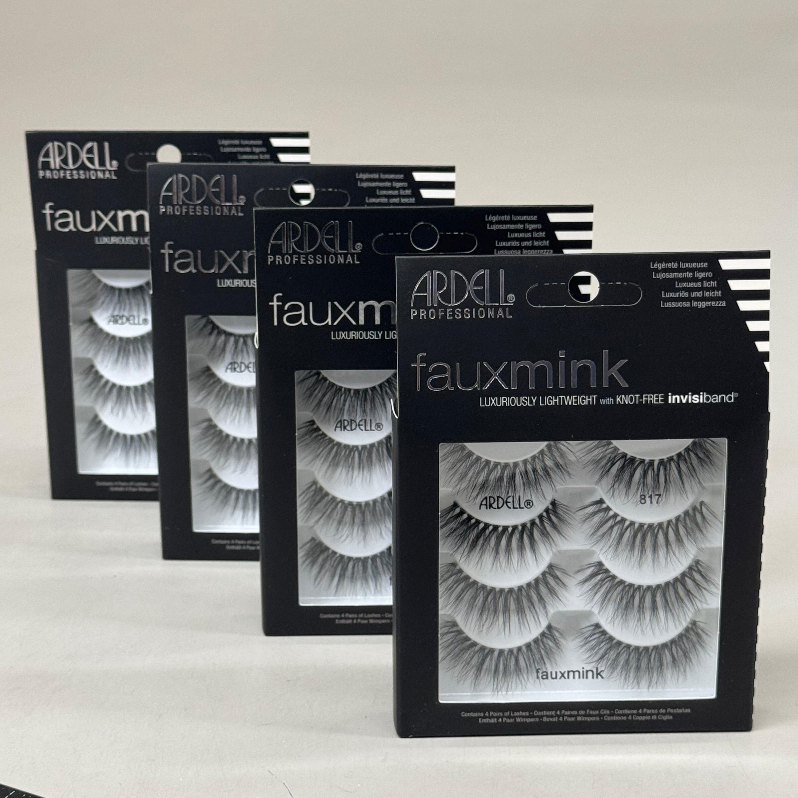 ARDELL (4 PACK, 4 PAIRS EACH)  Fauxmink Lashes Lightweight Knot-Free Black 817